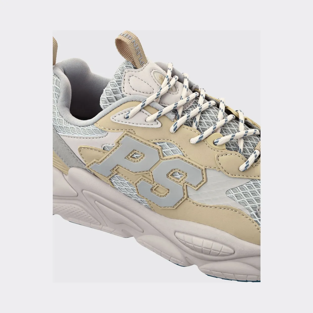 Plein Sport Leather and Mesh Low-Top Trainers with Contrast Monogram Beige (SAESUSC0743STE003N0610) (2)