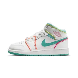 Air Jordan 1 Mid SE GS Knit “White / Rush Pink / Rush Orange / Washed Teal” (DM6218-100)
