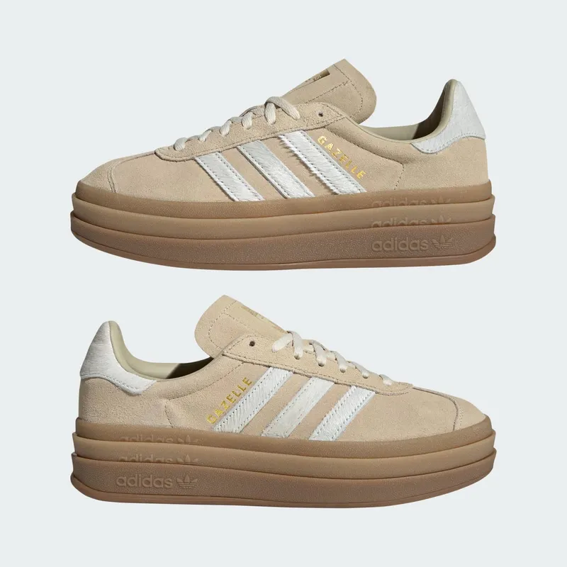 Adidas GAZELLE BOLD Shoes Stone Khaki / Cream White / Gold Metallic (IH4201)