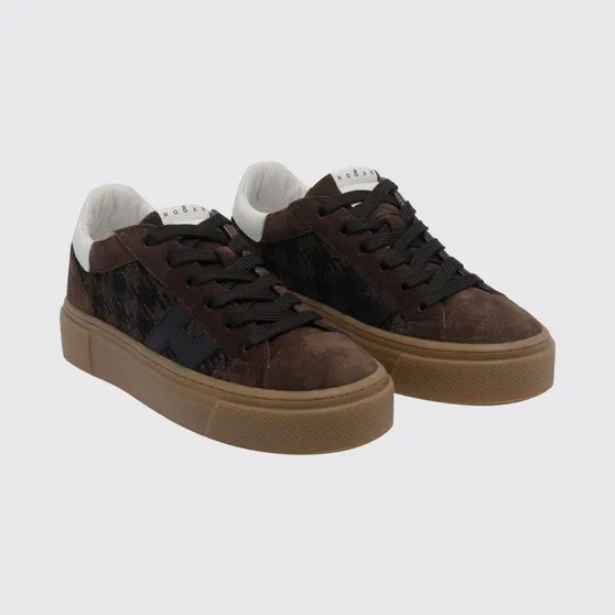 Hogan H705 Leather and Suede Sneakers with a Bicolor Houndstooth Pattern Yellow Cream (HXW7050GB0BVI50R2F)