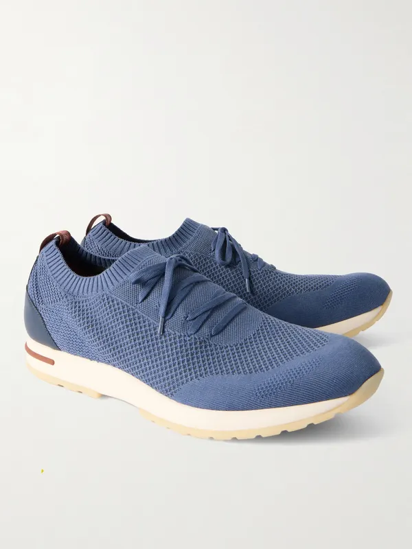 Loro Piana 360 Flexy Leather-Trimmed Knitted Wish® Wool Sneakers Blue (FAO0300) (4)