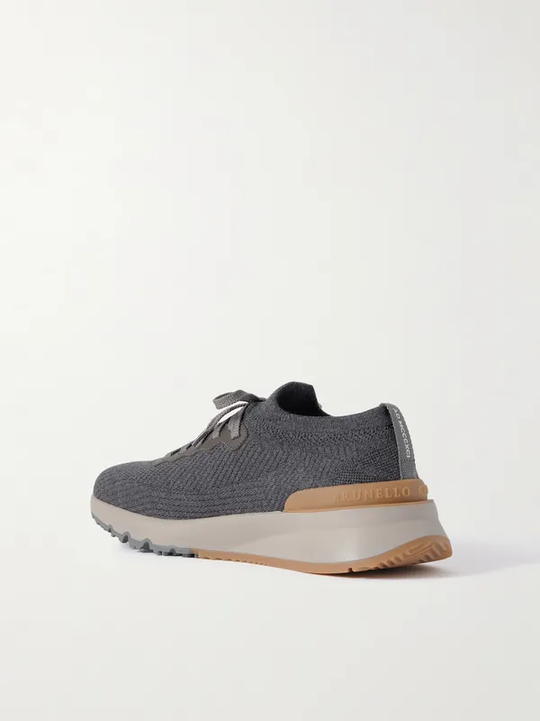 Brunello Cucinelli Leather-Trimmed Stretch-Knit Sneakers Beige (MZUWLBO253) (4)