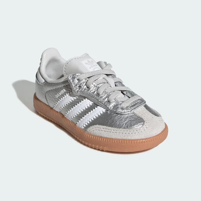 Adidas SAMBA OG COMFORT CLOSURE ELASTIC LACE Shoes Silver Metallic / Cloud White / Gum (KK2346)