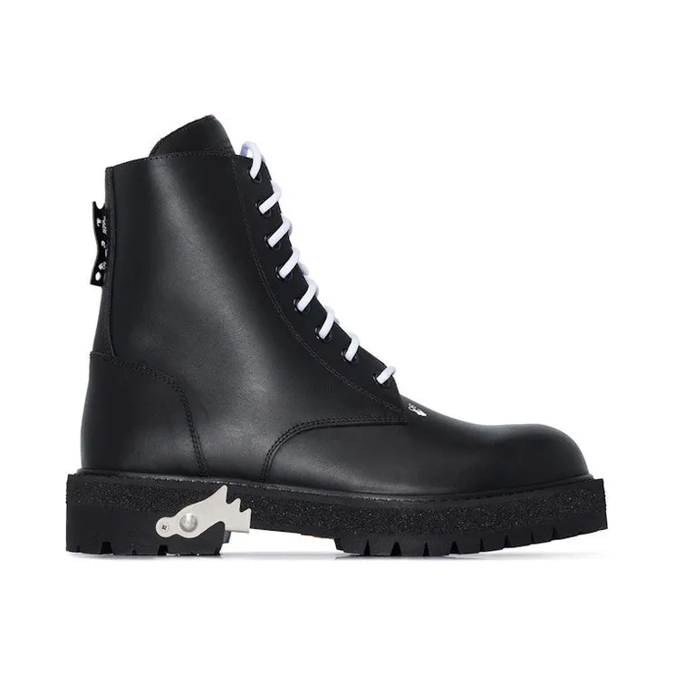 OFF-WHITE Lace Up Combat Boots Black Leather (OMID003R21LEA0011000)