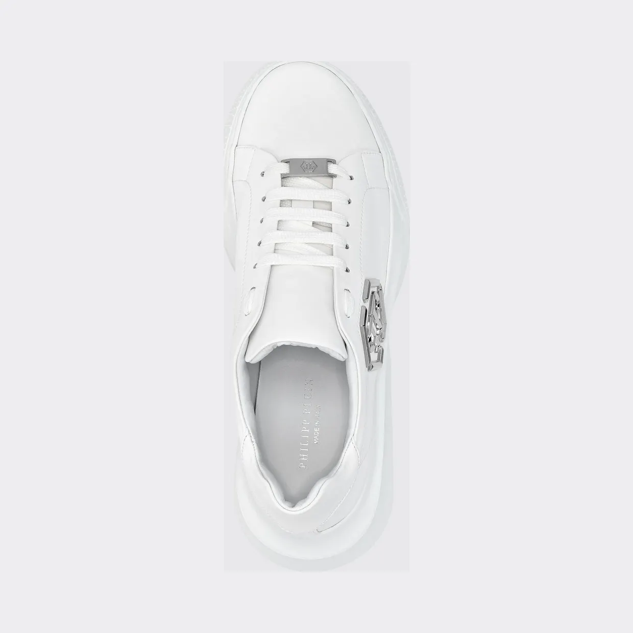 Philipp plein Smooth Leather Low-Top Sneakers with Monogram and Hexagon Logo White (UABSUSC0348PLE075N01) (3)