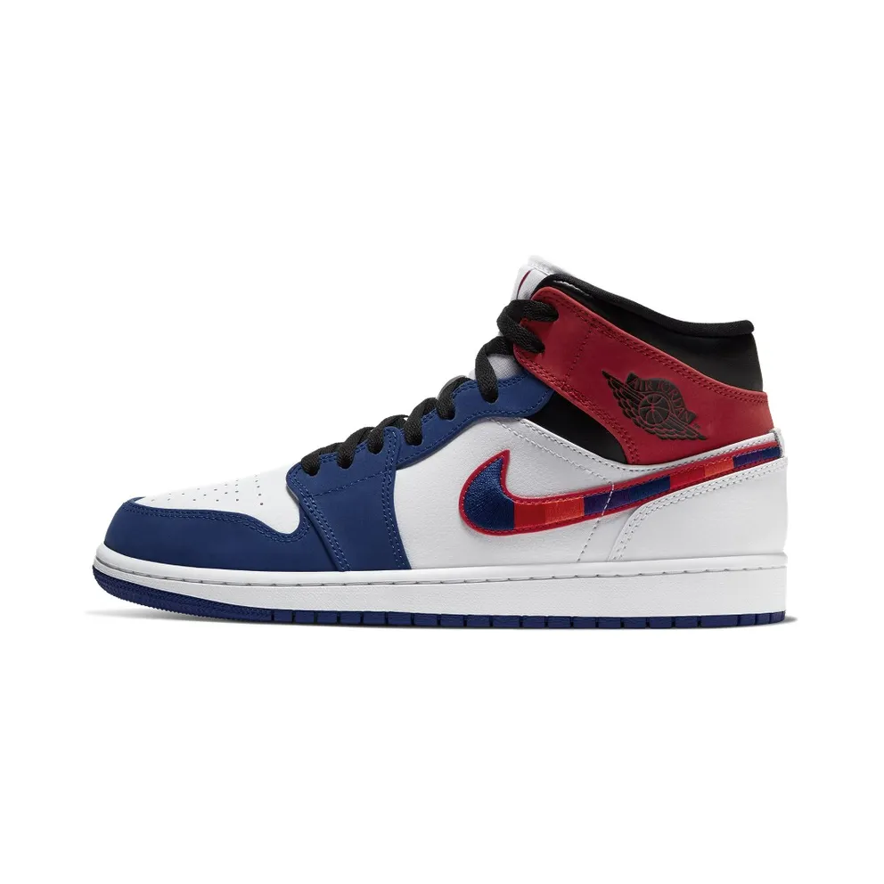 Jordan 1 Mid Multi-Color Swoosh White/Game Royal-Gym Red-Black (852542-146)