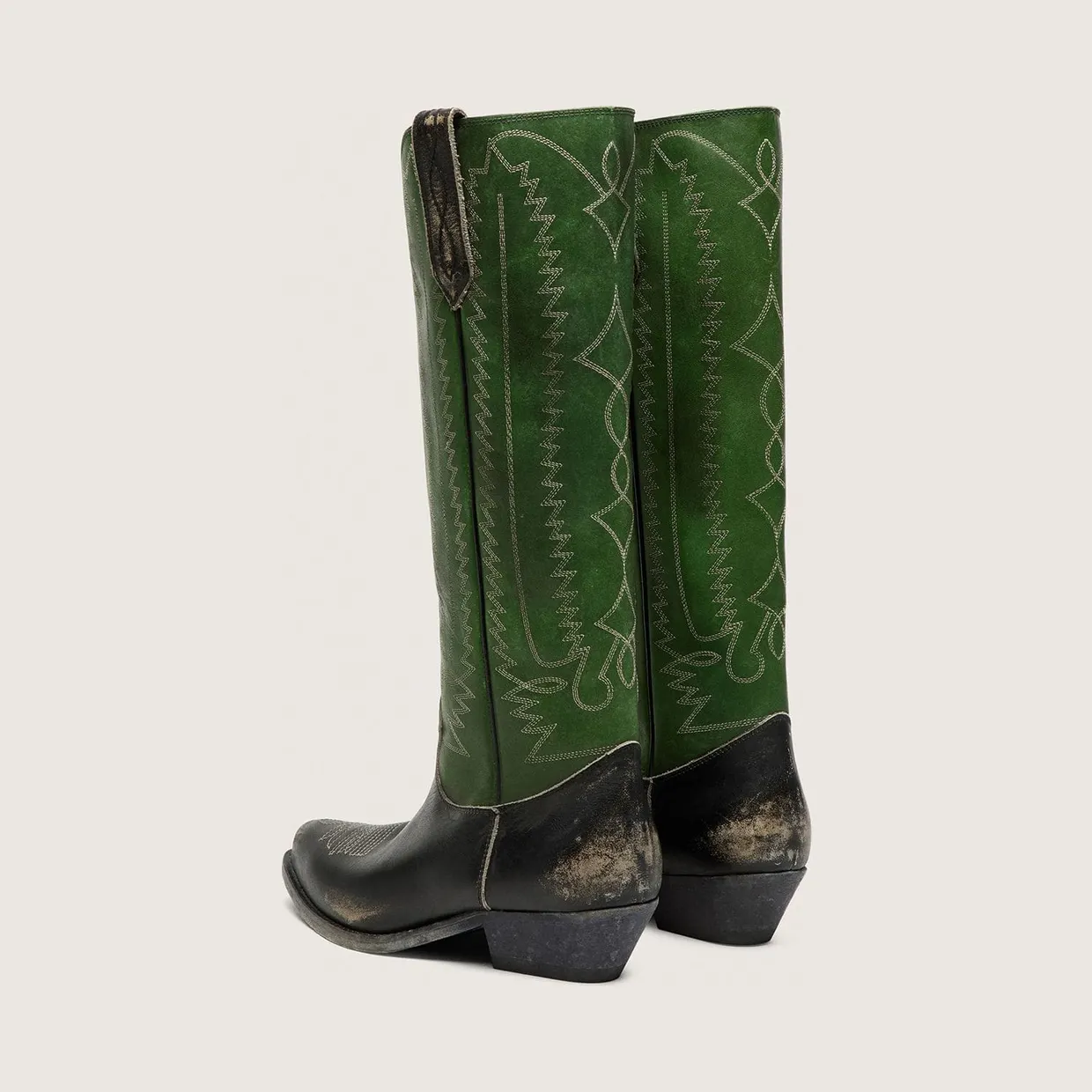 Golden Goose High Wish Star Boots In Black Leather With Green Leather Leg And White Embroidery (GWF01053.F008200.35684) (3)