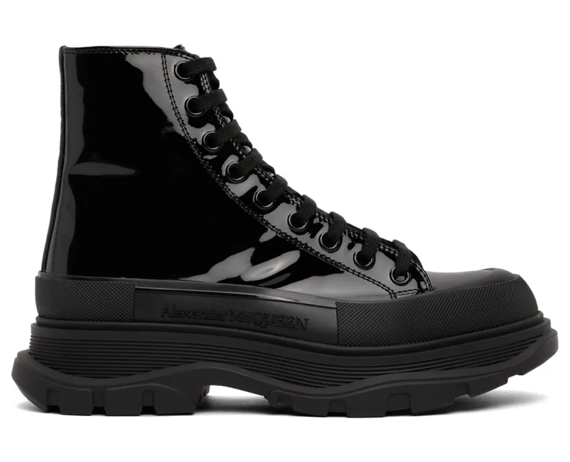Alexander McQueen Black Patent Tread Slick High Sneakers (668775WIA35)