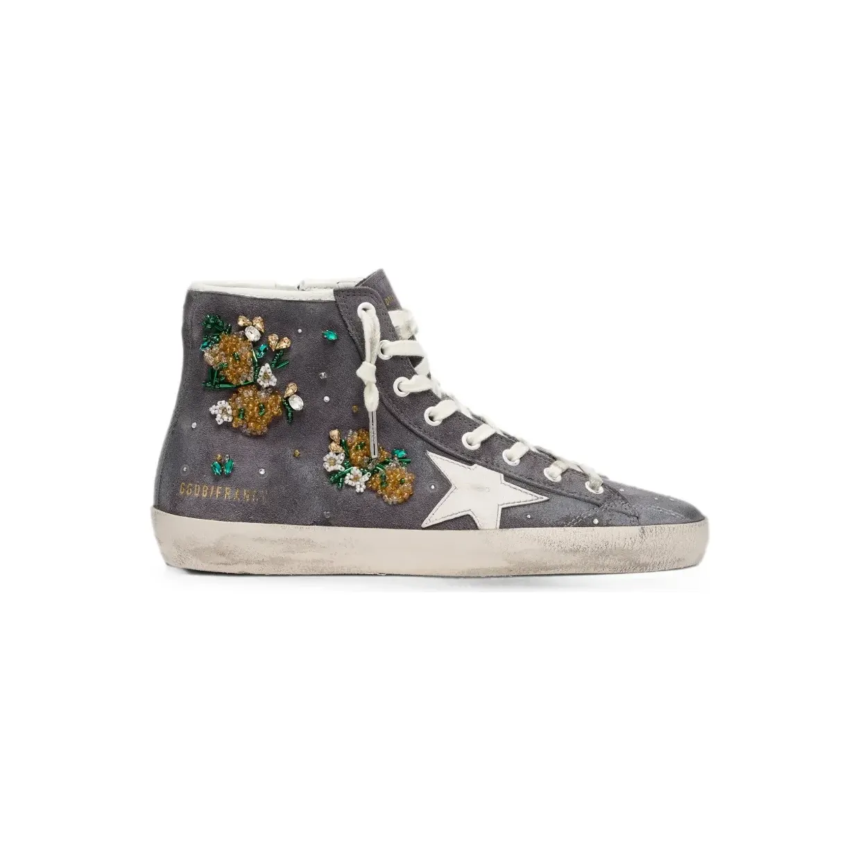 Golden Goose Francy suède bovenkant met kristallen en bloemen-kralen met geborduurde leren ster “Grey” (GWF00113F008547)