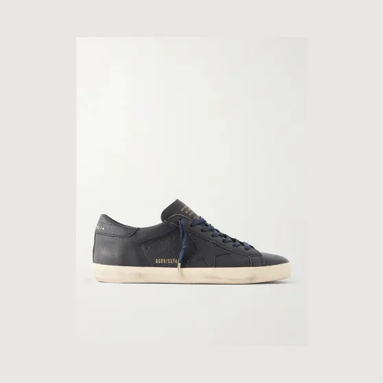 Golden Goose Super-Star Distressed Full-Grain Leather Sneakers Navy (GMF00101.F008887)