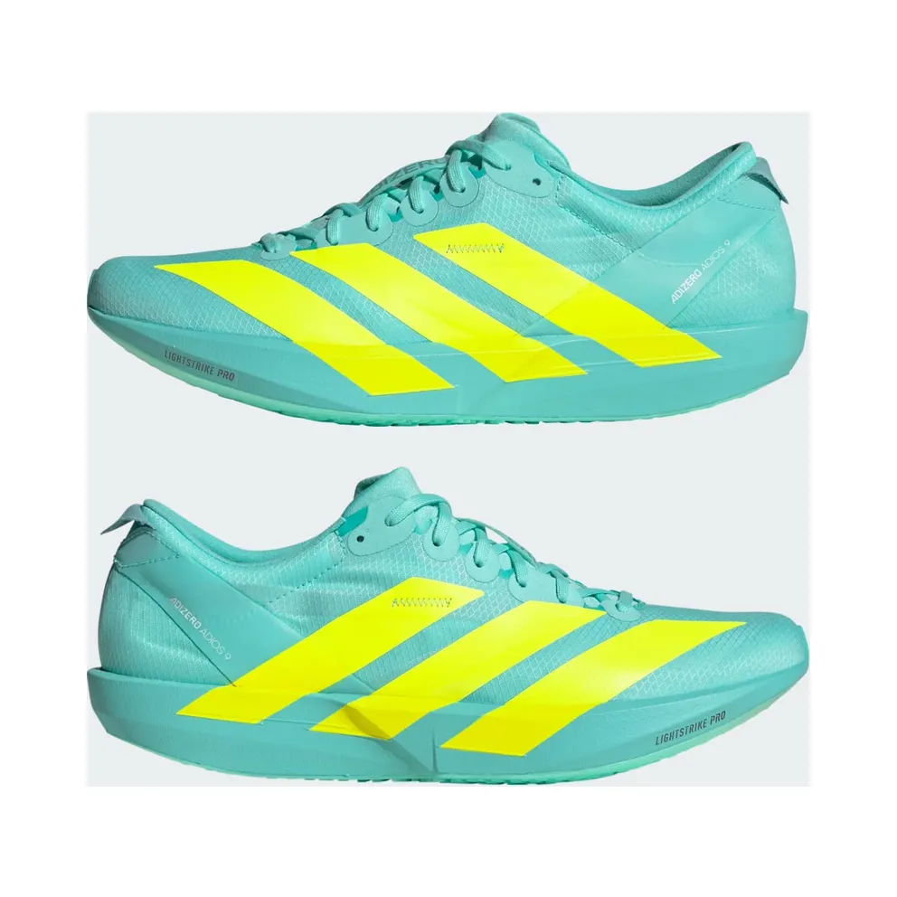 Adidas Adizero Adios 9 Running Shoes Flash Aqua / Lucid Lemon / Zero Metalic (JH5243)