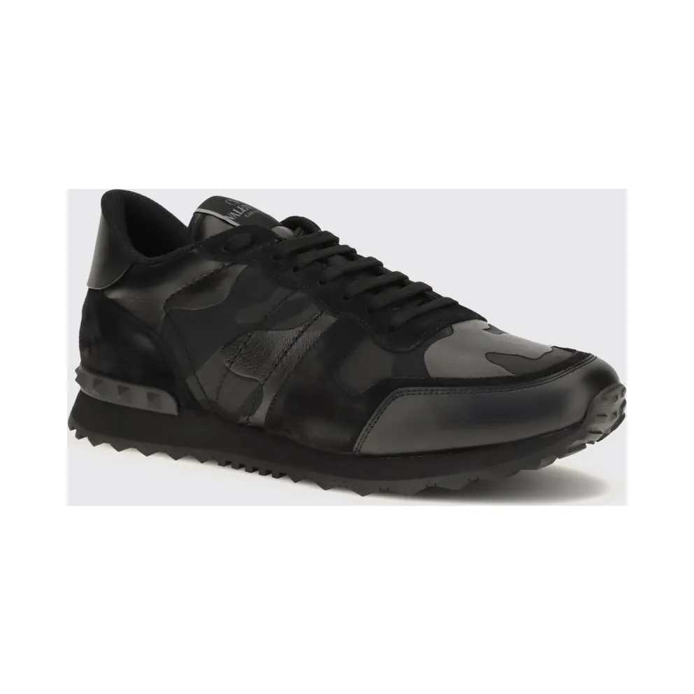 Valentino garavani Rockrunner Camouflage Leather and Suede Sneakers Black (S0723NSD0NO)