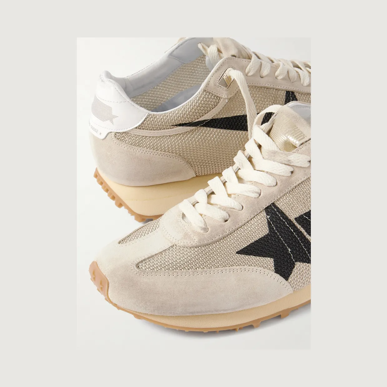 Golden Goose Marathon Distressed Suede-Trimmed Printed Mesh Sneakers Beige (GMF00683.F007840) (5)