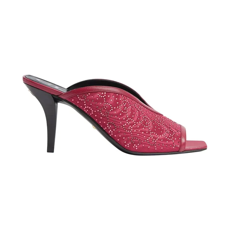 Gucci GG Crystal 75mm Heeled Sandal Cherry Red Moire Fabric (‎727193 9W840 6430)