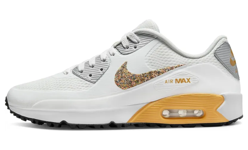 Nike Air Max 90 Golf PGA Championship “Summit White / White / Metallic Silver / Sanded Gold” (DM9008-179)
