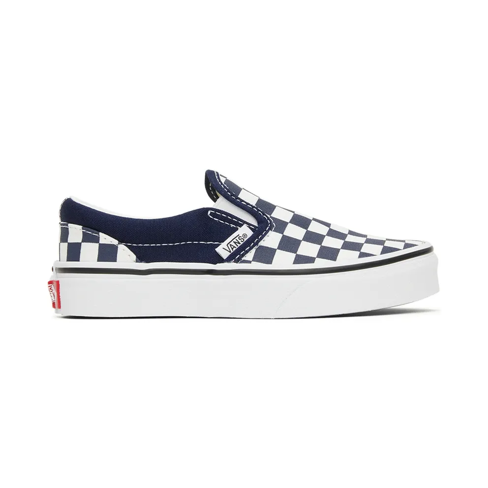 Vans Kids Navy & White Checkerboard Classic Slip-On Little Kids Sneakers (VN0A7Q5GARY1)