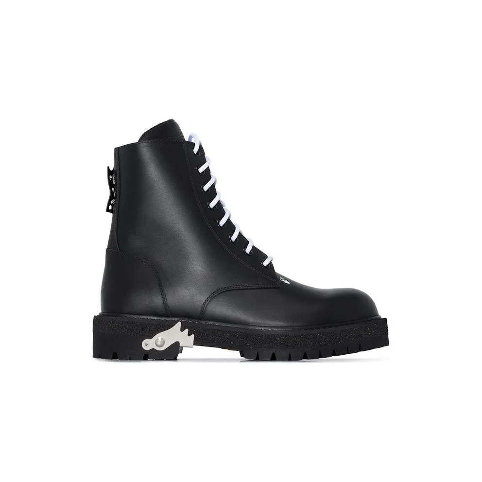 OFF-WHITE Lace Up Combat Boots Black Leather (OMID003R21LEA0011000)