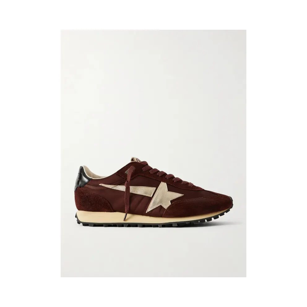 Golden Goose Marathon Suede and Leather-Trimmed Satin Sneakers Brown (GMF00683.F007841)