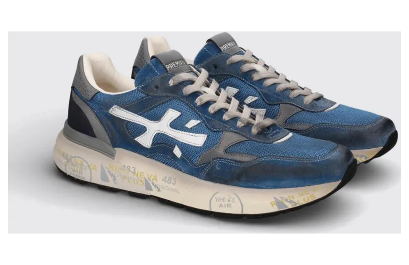 Premiata Mick Used Suede and Mesh Sneakers Blue (MICK018120)