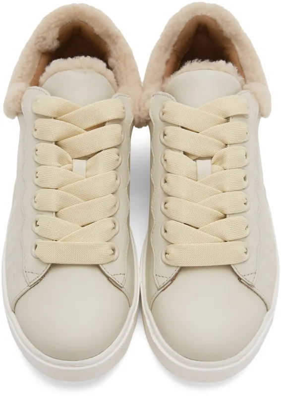 See by Chloé Off-White Leather & Shearling Essie Sneakers (SB35191A 15380)