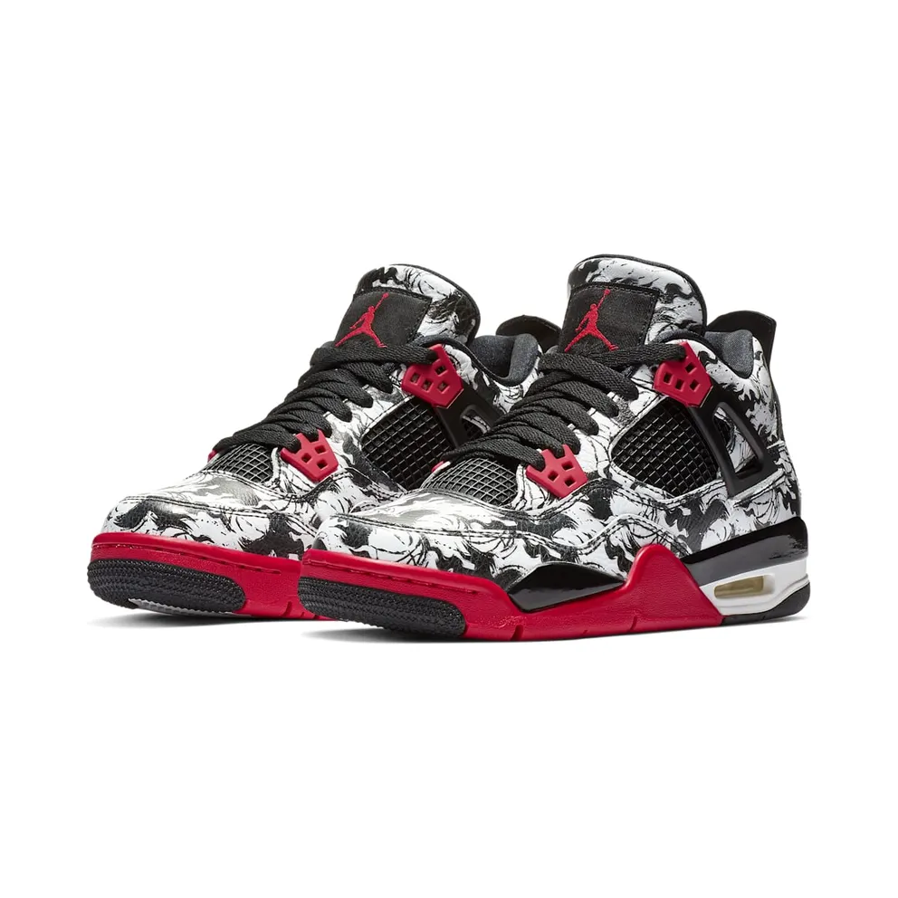 Jordan 4 Retro Tattoo 2018 (GS) Black/Fire Red-Black-White (BV7451-006)