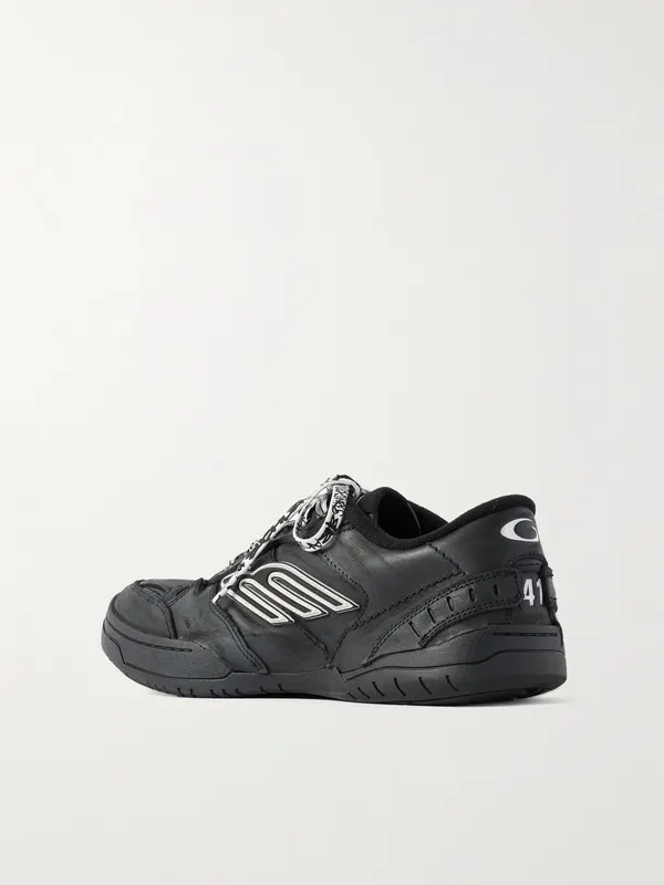 Balenciaga Hamptons Logo-Appliquéd Distressed Leather Black (841765WCURB)