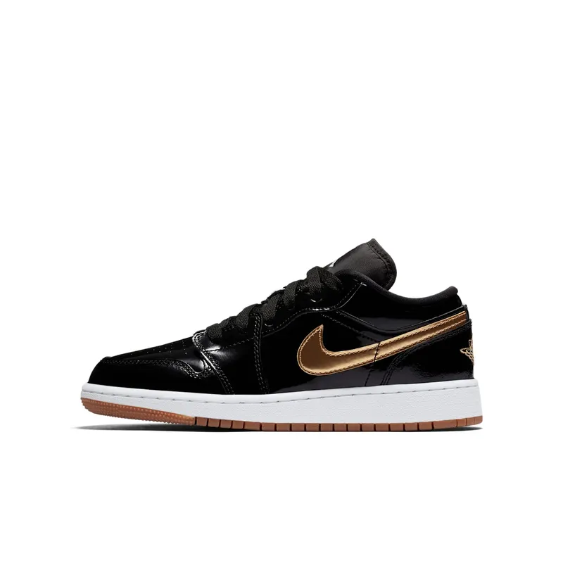 Jordan 1 Retro Low Black Gold Patent (GS) Black/Metallic Gold-White (554723-032)