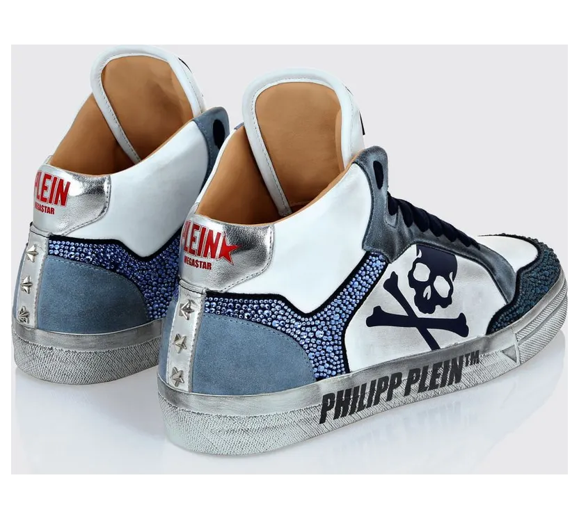 Philipp plein Retrokickz TM High-Top Sneakers in Leather and Suede with Rhinestones and Skull White (AADSUSC0681PLE075N0108) (2)