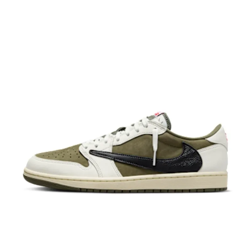 De Travis Scott Jordan 1 Low “Medium Olive” is prima — de prijskaartjes niet