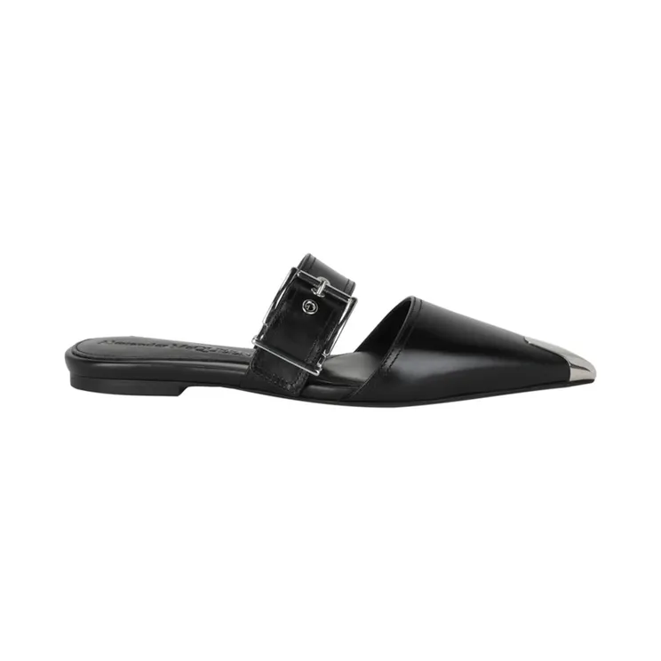 Alexander McQueen Punk Leather Flats Black Silver (733188 WHSWD 1081)