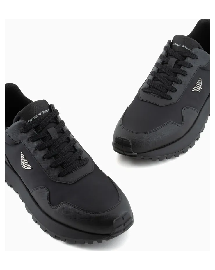 Armani Recycled Nylon Sneakers With Regenerated Saffiano Details (EM003738-AF19532-MC005) (5)