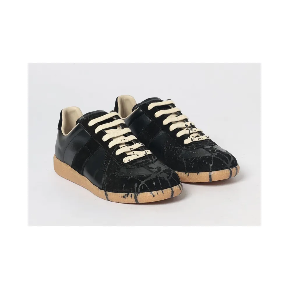 Maison Margiela Replica Bicolour Trainers in Leather and Suede with White Stitch Black (S57WS0517P7799H6851)