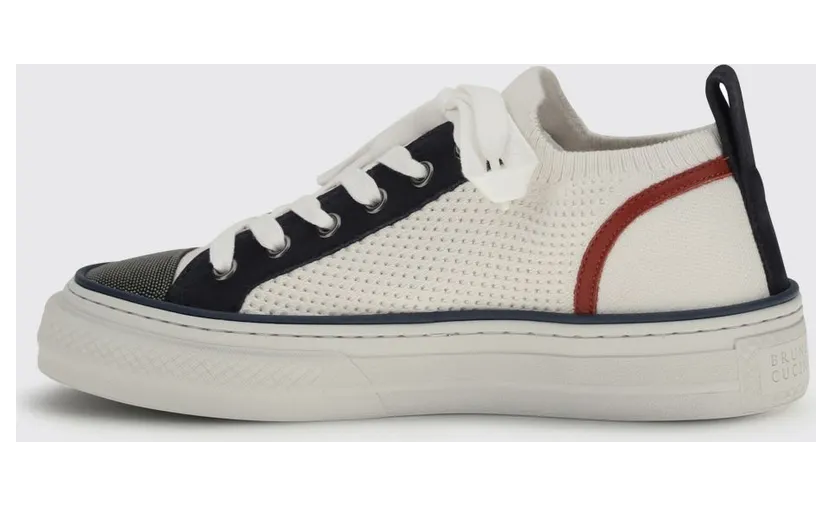 Brunello cucinelli Cotton Knit and Leather Sneakers with Monile White (MZ35G3223C2832) (2)