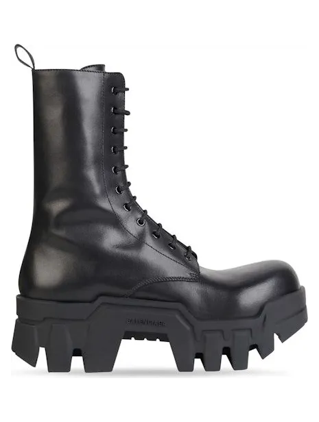 Balenciaga Bulldozer Laceup Boot Black Calfskin (672502WBCQ01000)