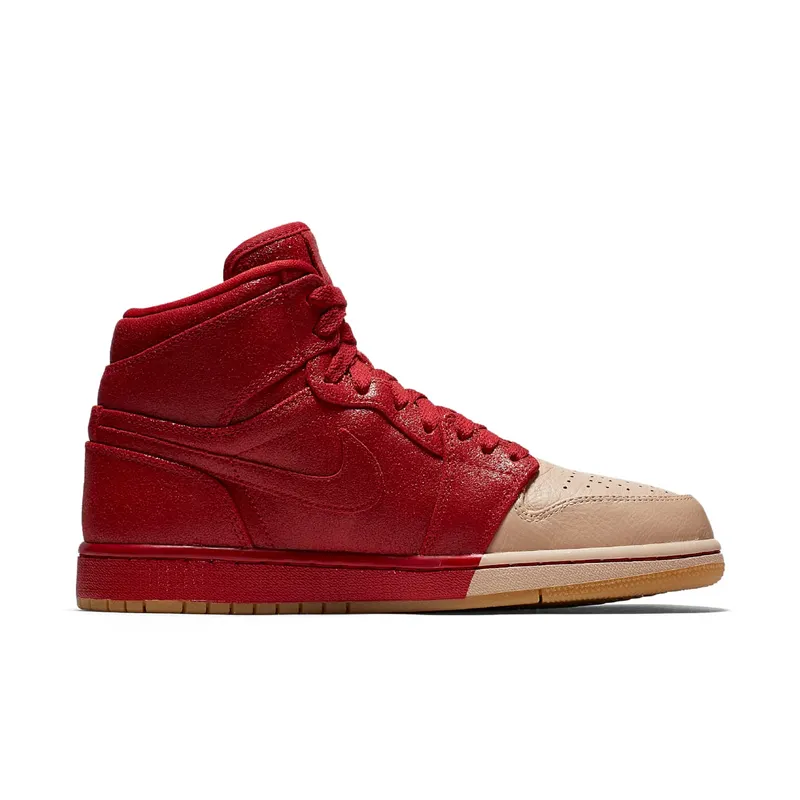 Air Jordan Womens Nike AJ I 1 Retro High Premium PRM ‘Dipped Toe Pack’ Red Tan (2018) (AH7389-607)