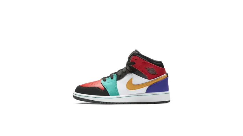 Jordan 1 Mid Bred Multi-Color (GS) White/University Red-Black-Turbo Green (554725-125)