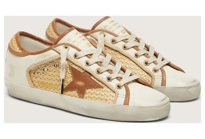 Golden Goose Women’S Super-Star In White Leather And Raffia With Brick-Red Star And Inserts (GWF00103.F008522.15958) (2)