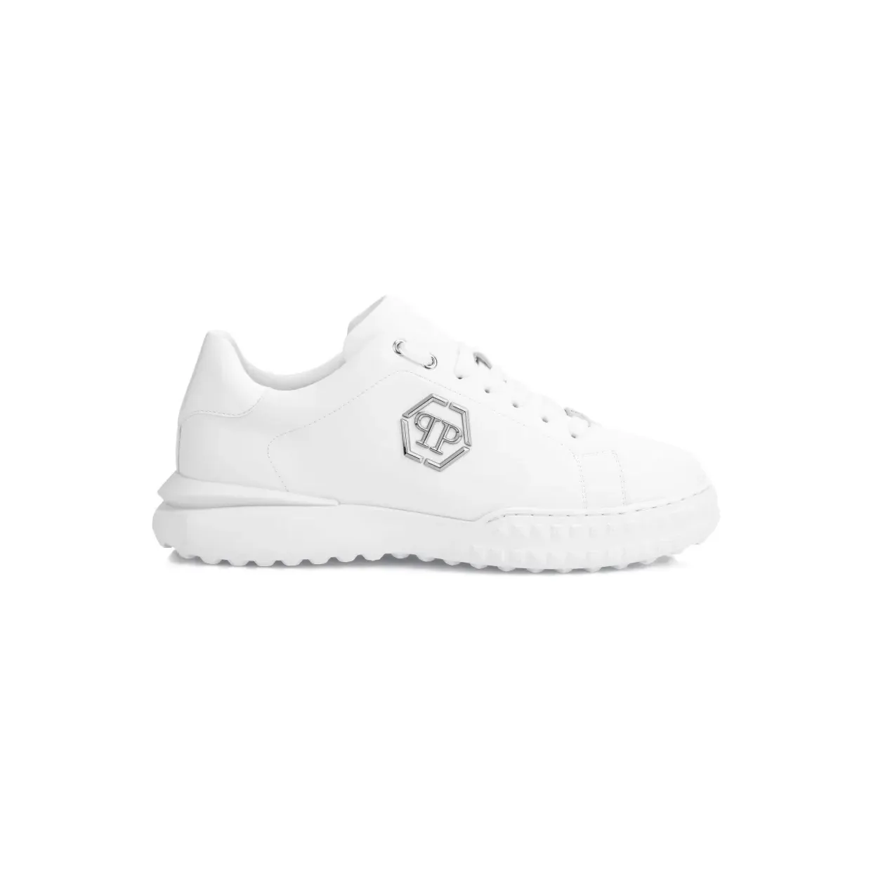 Philipp Plein Hexagon leren low-top met logoplakkaat “White” (LAESUSC0985PLE010N)