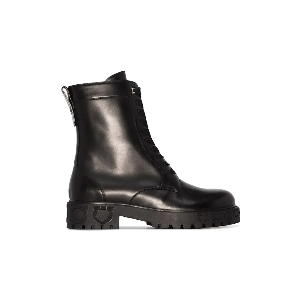 Ferragamo Gancini-Motif Combat Boots Black (01A574741339)