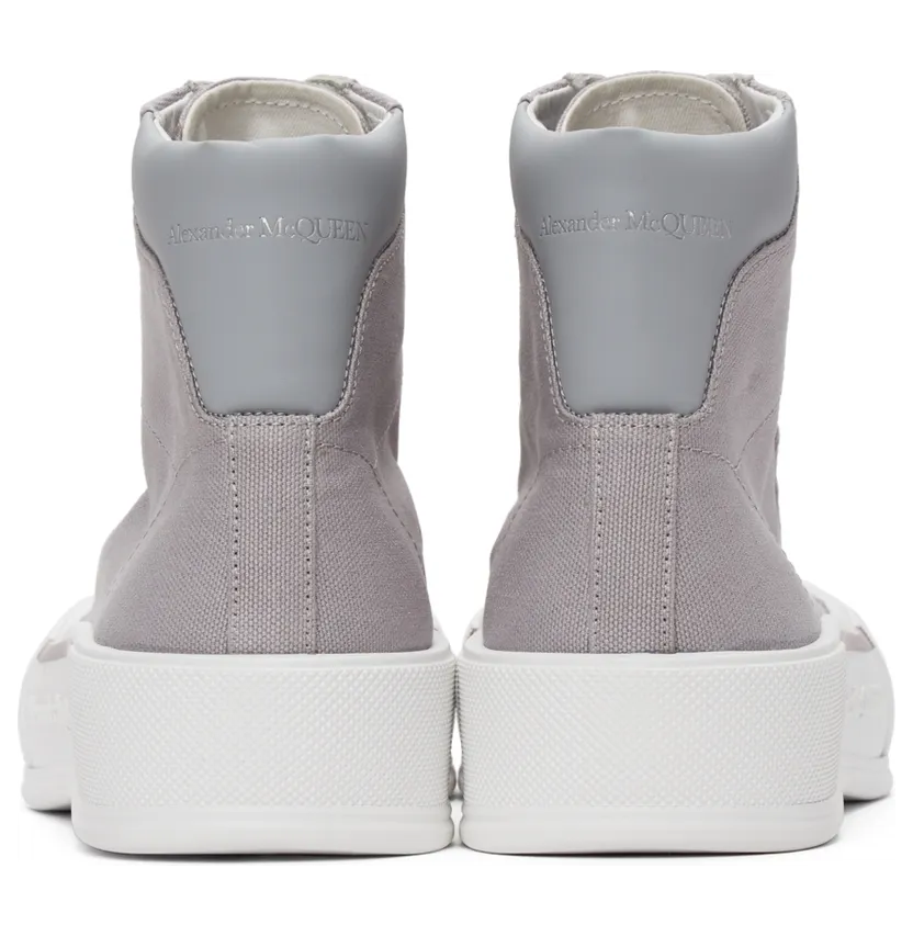 Alexander McQueen Grey Canvas Deck Plimsoll High Sneakers (667816W4MVH) (4)