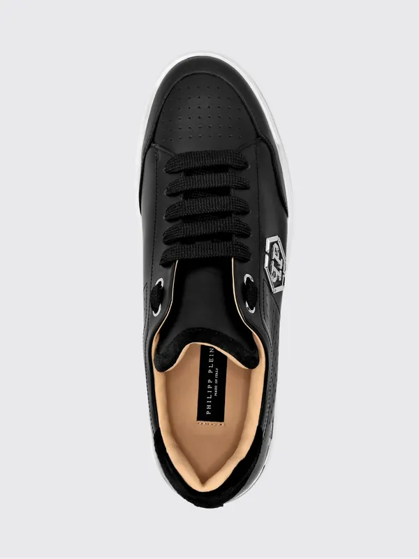 Philipp plein Leather Low-Top Sneakers with Monogram Pattern and Applied Hexagon Logo Black (SADSUSC0538PLE022N02) (3)