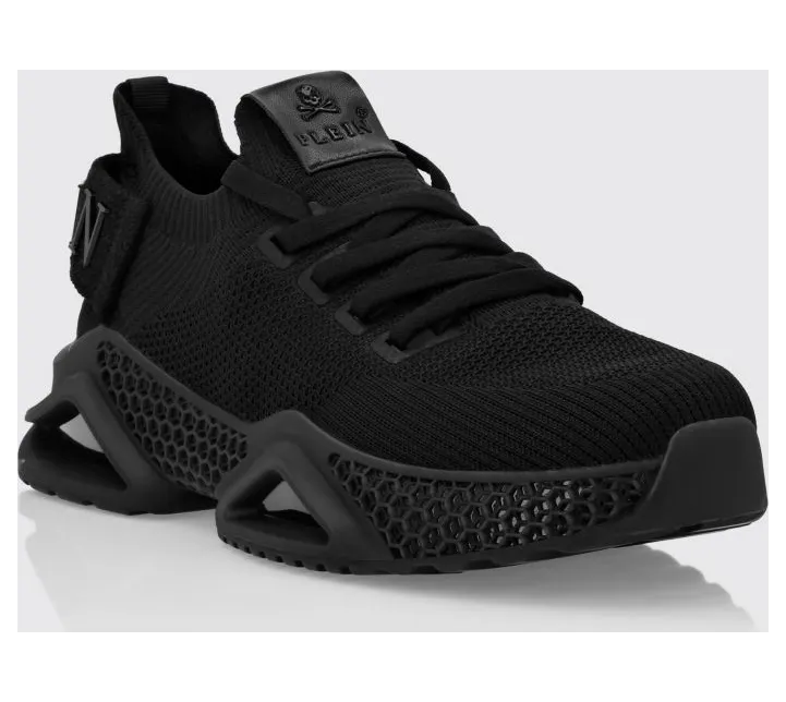 Philipp plein Low-Top Sneakers in Crochet Knit with Elasticated Ankle and Logo Black 2 (LABSUSC0098PTE003N0202)