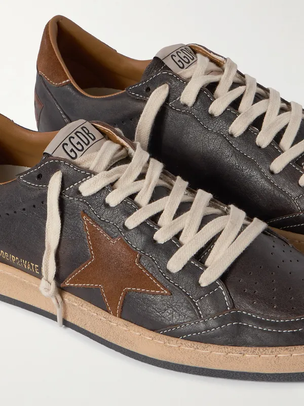 Golden Goose Ball Star Distressed Suede-Trimmed Leather Sneakers Dark brown (GMF00117.F008232) (5)