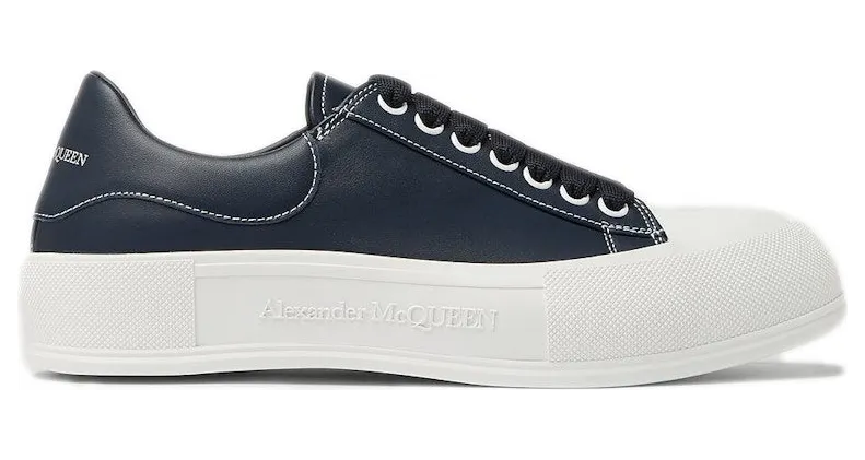 Alexander McQueen Leather Deck Plimsoll Navy Blue (667817WIABK4472)
