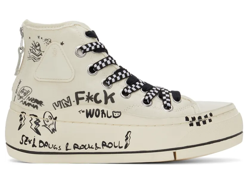 R13 Beige Double Grommet Kurt High-Top Sneakers (R13S5030M-S047C)
