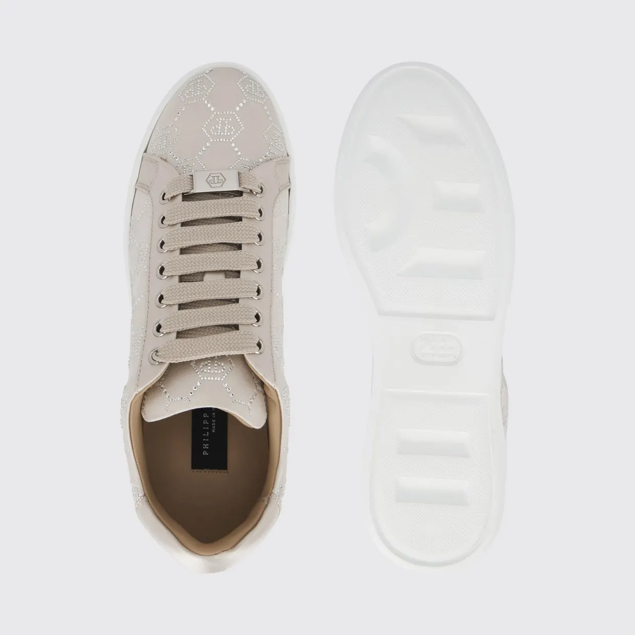 Philipp plein Satin Sneakers with Rhinestone Hexagon Beige (PAESWSC2767PTE028N06) (3)