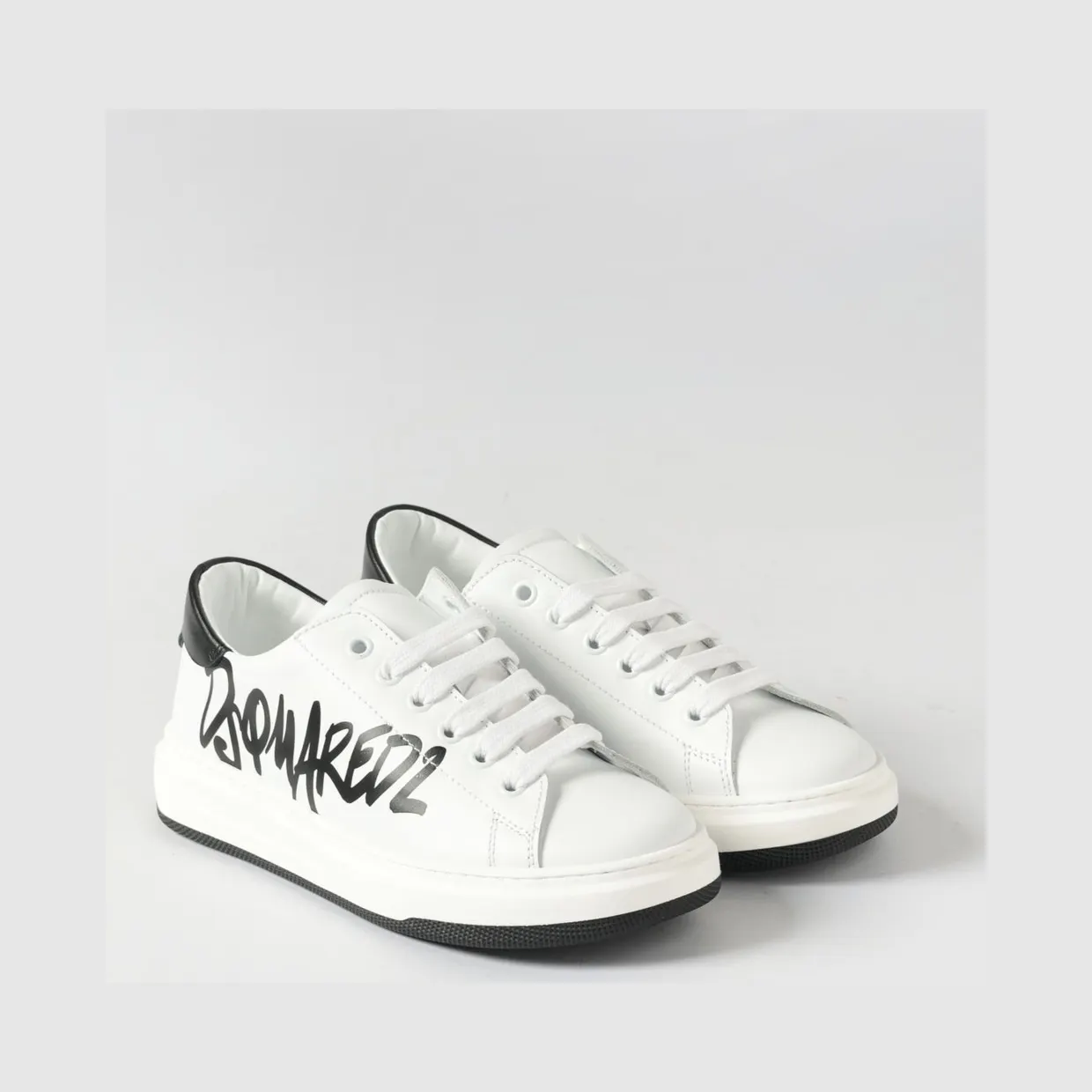 Dsquared2 Boy’s Low-Top Calfskin Sneakers with Printed Logo White (8277002)