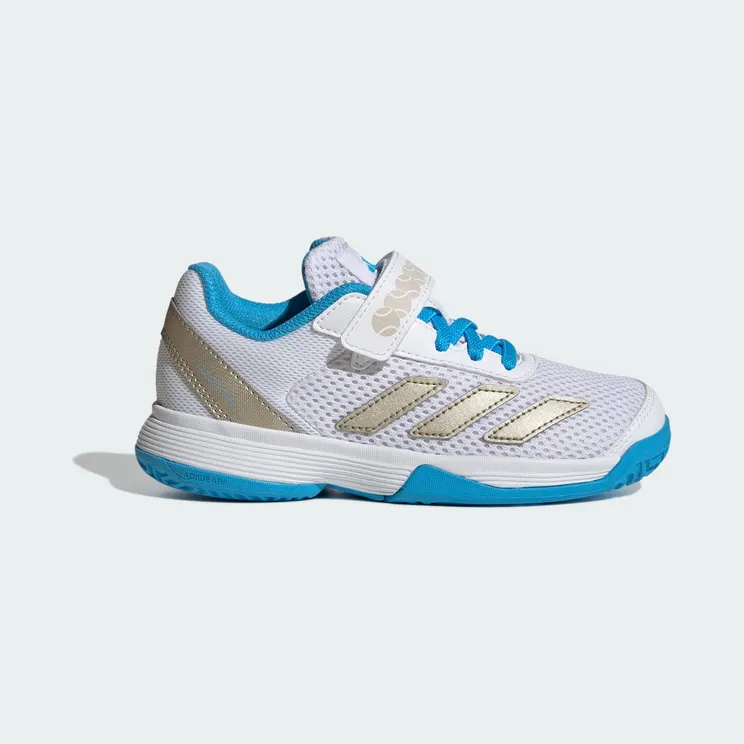 adidas Courtflash Hook-and-loop Tennis Shoes Kids “Cloud White / Cyber Metallic / Lucid Aquamarine” (JP6686)