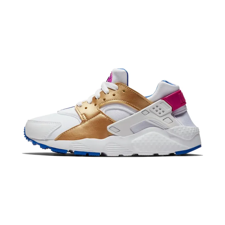 Nike Air Huarache Run Peanut Butter & Jelly (GS) “White / Racer Blue / Fuchsia Blast / Metallic Gold” (654280-109)