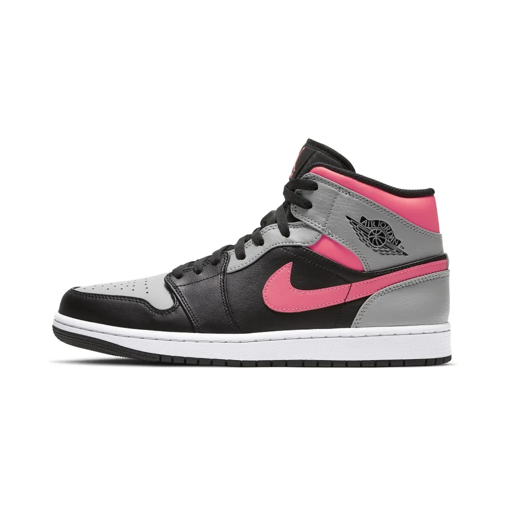 Jordan 1 Mid Pink Shadow Black/Hot Punch-Light Smoke Grey (554724-059)